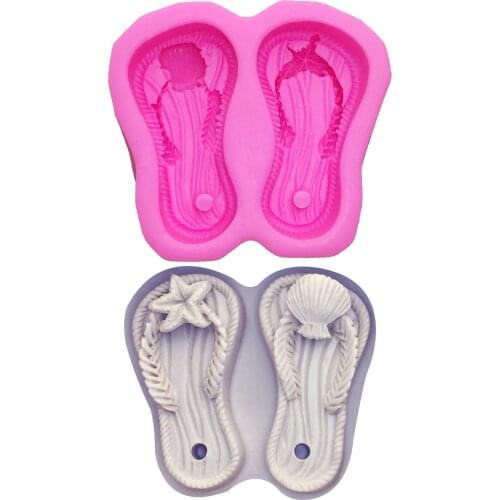 M0723 Sea Shell starfish Slipper Soap Silicone Molds 3D Beach Shoes Candy Gumpaste Moulds Fondant Cake Decorating Tools