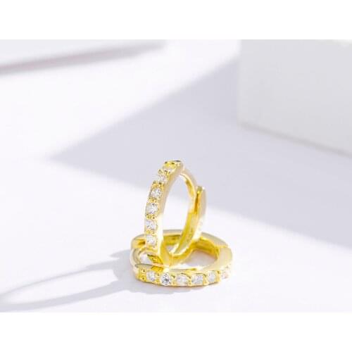 Cute 925 Sterling Silver Gold Color CZ Loop Circle Small Huggies Hoop Earrings For Women Girls Kids Percing Jewelry Kolczyki