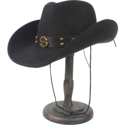 2019 Women Men Wool Hollow Western Cowboy Hat Roll-up Brim Gentleman Outblack Sombrero Hombre felt Jazz Cap