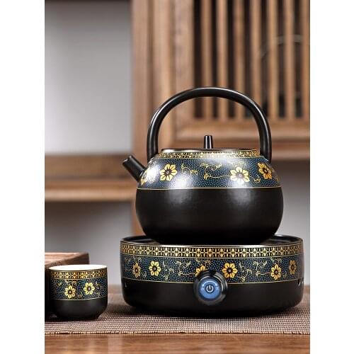 Chinese Retro Ceramic Tea Boiler Set Household Induction Cooker Boiled Water Pu'er Teapot Japanese Style Large Size Capacity