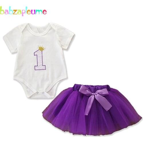 Newborn Outfits First Birthday Infant Clothing Set Summer Cute Baby Girl Clothes Long Sleeve Cotton Bodysuit+Lace Skirt BC1810-1