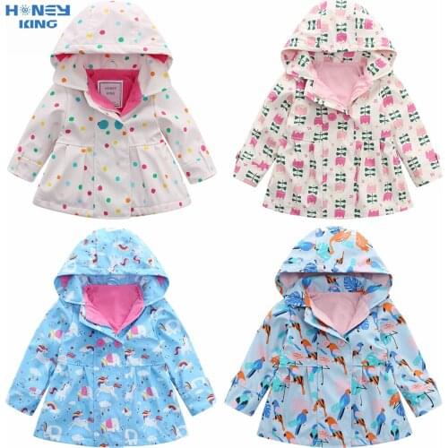 HONEYKING PU Waterproof Coat For Girl Baby Trench Coat Kids Baby Girls Jacket Infant Child Fleece Jacket Hooded Outerwear