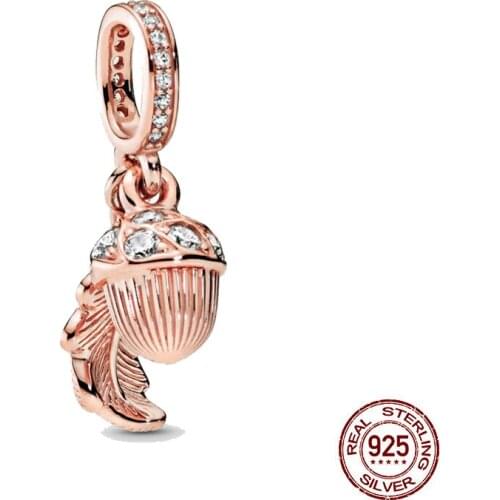 New 925 Sterling Silver Bead Acorn & Leaf Dangle Charm DIY fine beads Fit Original Pandora Charms Bracelet Jewelry 2021
