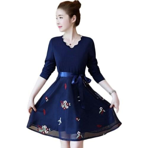 IOQRCJV Autumn Women Dress 2019 New Vintage Printed Dress Long Sleeve A-line Slim Dresses Casual With Belt Party Mini Dress L271