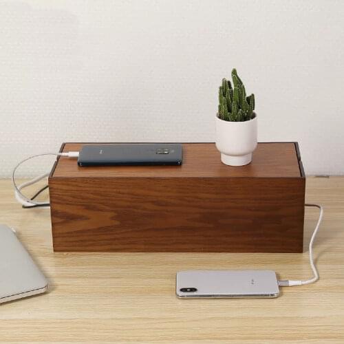 Pastoral Simple Wooden Living Room Office Desk Power Socket Cable Finishing Storage Box