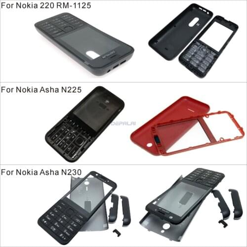 Front Frame Back cover Battery Cover For Nokia 220 RM-1125 N225 N230 Full Housing Cover Case With English Keypad