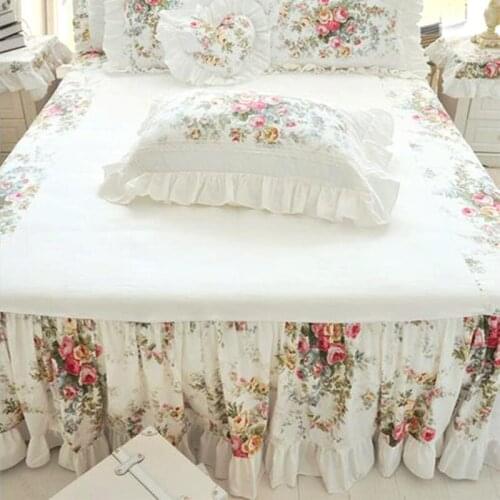 Rustic Flower Print Ruffle Bedspread Thicken 100% Satin Cotton Patchwork Bedspread Bed Sheet Handmade Coverlet Queen Bed Skirt