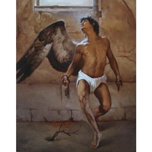 Portrait customization) old artist hand painted original oil painting art male archangel nuded man on canvas
