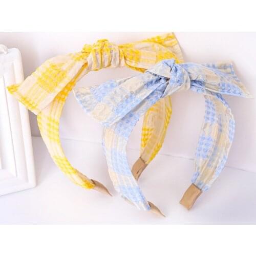 Headband Hairband For Women Girl Yarn Plaid Fresh Sweet Korean Bow Knot Fashion Hair Accessories Head Wrap Wholesale