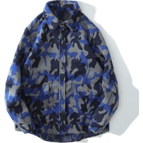 Retro Camouflage Warm Long Sleeve Shirt Men Autumn Harajuku National Style Knitted Shirt Streetwear Cotton Snap Button Shirt Top