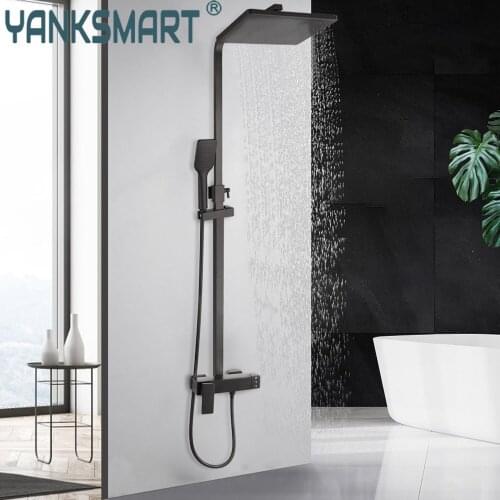YANKSMART Bathroom Faucet Matte Black Rainfall Shower Bath Faucet Wall Mounted Bathtub Shower Mixer Water Tap Shower Faucet Set