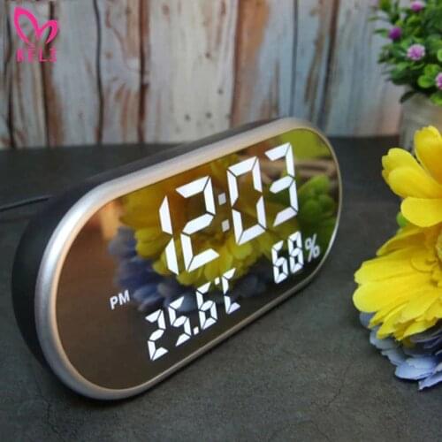 LED Digital Alarm Clock With Temperature Reveil Watch USB Electronic Table Clocks Oval Mirror Desk Clock Despertador