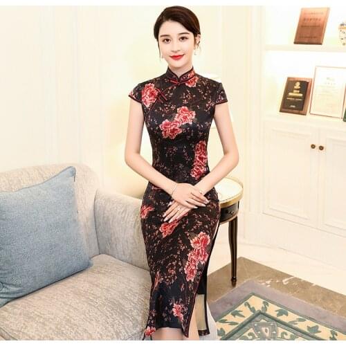 Traditional Chinese Style Thin Cheongsam Skirt Daily Young Girl Long Cheongsam Lady Silk Evening Dress Classic Modern Qipao