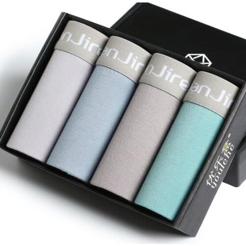 4pcs/lot Men Cotton Boxers Middle Waist Sexy Underwear Solid Color Letters Pattern Breathable Panties Boxer Hombre