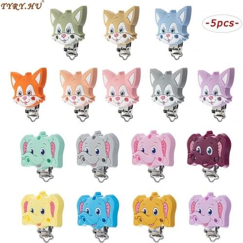 TYRY.HU 5pcs Fox Elephant Silicone Pacifier Clips Holder Silicone Dummy DIY Pacifier Chain Accessories Teething Clips
