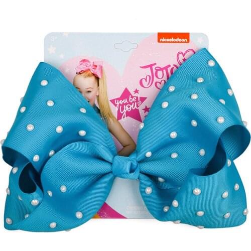 8" Large Solid Jojo Siwa Bow with Hair Clip for Girls Kids Handmade Hairpin Pearl Hairgrips Ribbon Jumbo Party Hair Accessories