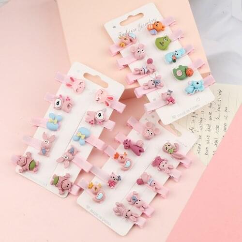 10PCS/Set Cute Cartoon Animal Colorfur Hairpins Fashion Sweet Hair Clips Barrettes Pink Mini Headband Baby Kids Hair Accessories