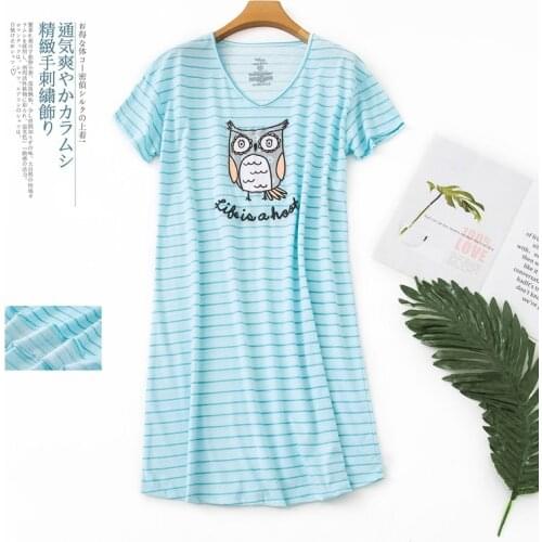 Spring/Summer Short Sleeved Nightdress Women Pure Cotton Plus Pajamas Cartoon Cute Home Wear Large Size Soft Loose Nightgown