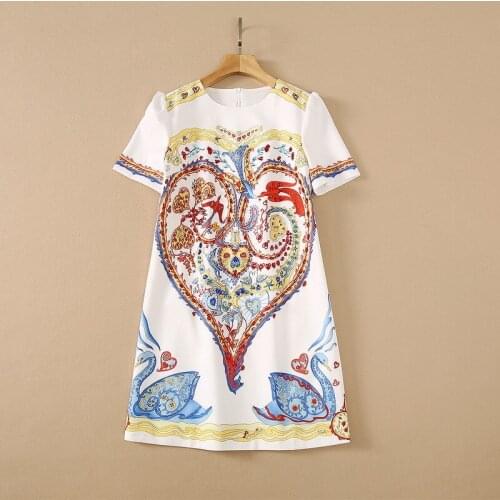 Europe and the United States womens clothing New Summer 2021 Short sleeved pegged beaded round neck Fashion print dress