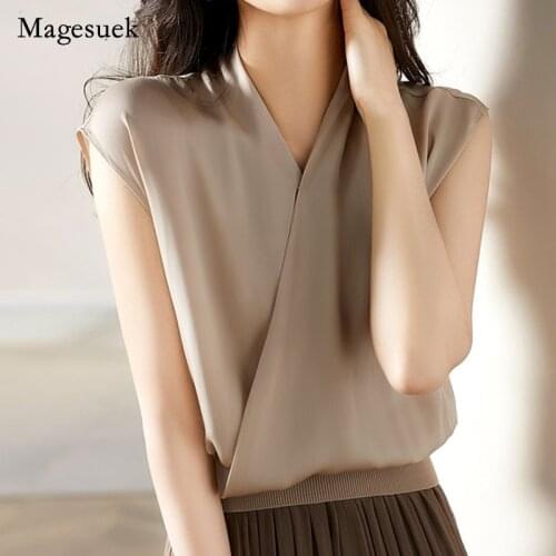 2021 O-neck Short Sleeve Lady Shirt Summer Chiffon Solid Vintage Women Blouses Overlapping Tops Female Blusas Verano Mujer 15650