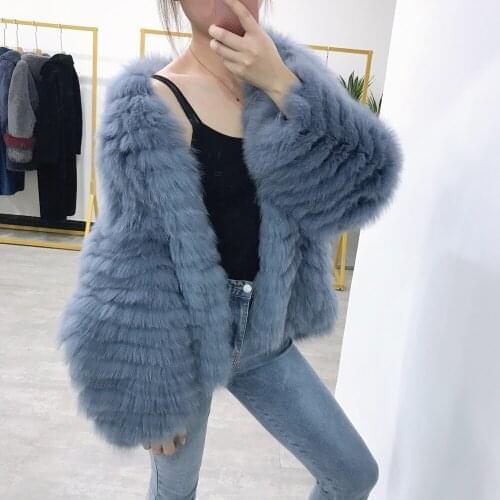 SJ1037 Blue Color Beautiful Fox Fur Jacket Slight Fashion Women Spring Coat Fur