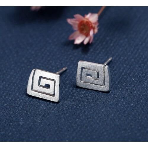 925 Sterling Sliver Stud Earrings For Women Square hollow Spiral Earring Earings Fashion Jewelry Silver 925 Jewelry For Girls
