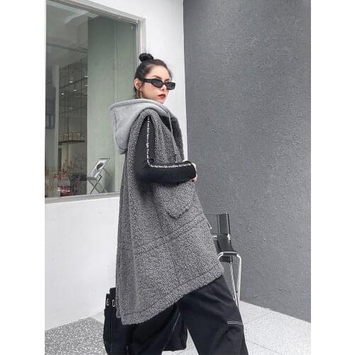 Casual Lamb wool Vest Women 2020 winter New fur one autumn and winter Long loose wild Vest hooded lamb wool Vest Jacket Female