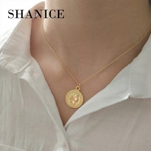 SHANICE New 925 Sterling Silver Roman Gold Coin Unique Necklace Round Portrait Gold Coin Medal Jewelry Necklaces Women Bijoux