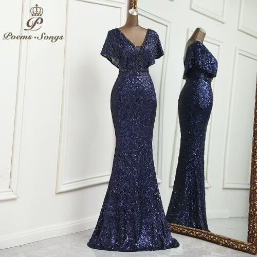 2021 Sexy Deep V neck Sequins evening dress vestidos de fiesta party dress robe de soiree de mariage robe femme soiree