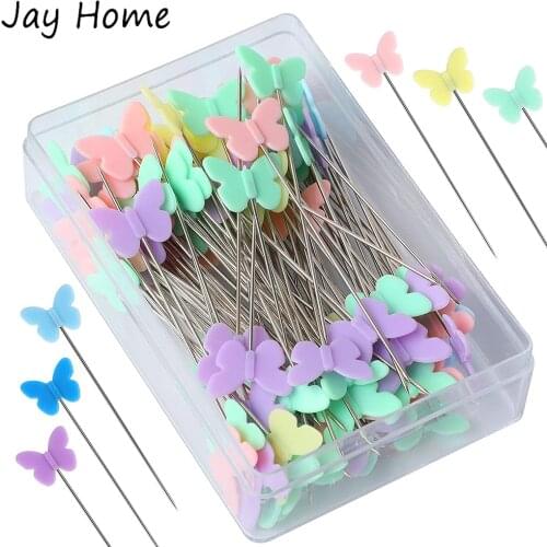 100Pcs 2.16 Inch Butterfly Head Sewing Pins Flat Head Straight Pins Quilting Pins for Sewing DIY Clothes Dressmaker Decoration