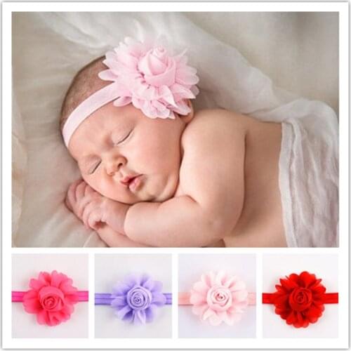 100pcs/lot Wholesale 3.15" Handmade Chiffon Rose Flowers Headband woman Toddler Hair Band Boutique Headwear 26color U Pick FDA30