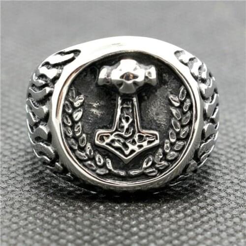 316L Stainless Steel Cool Siver Thor Hammer Flaming Ring