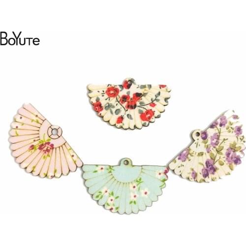 BoYuTe (5 Pairs/Lot) 4.8*2.7CM Single-sided Patch Fan Wooden Pendant Charms for Earrings Jewelry Making