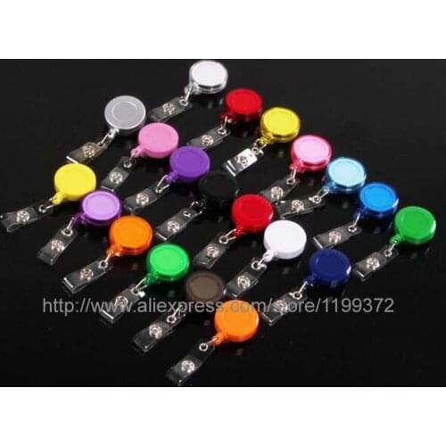 500pcs Colourful Round Retractable Solid Plastic ID Card Reel Holder Tag Chain Badge Reels Holder Key Tag Clip 32mm