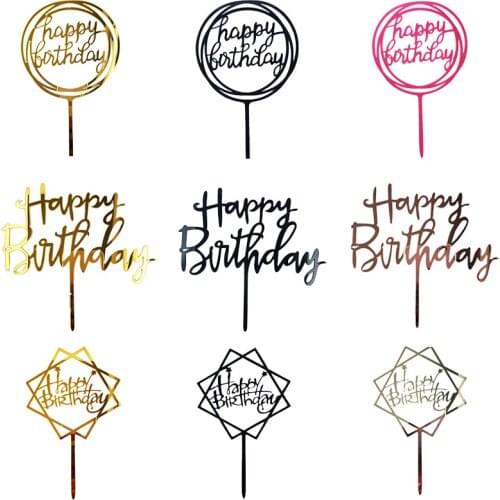 Happy Birthday Cake Topper Acrylic Love Shape Cake Decorating Tools Gold Silver Happy Birthday Decoration Party Wedding Supplies