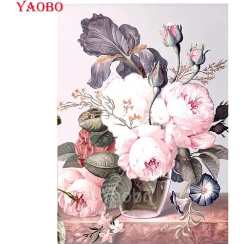 Nordic style 5D DIY Diamond painting Pink peony flower vase art Full Diamond embroidery mosaic cross stitch Home Decor Art