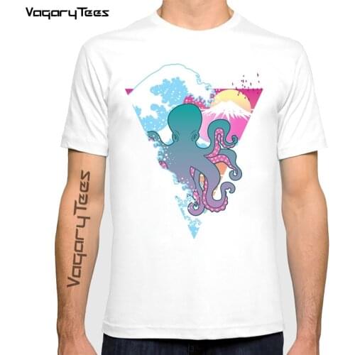 Summer mens streetwear tshirt Funny Octopus retro wave print short sleeve cool men T shirt casual o-neck Hip hop tees shirt