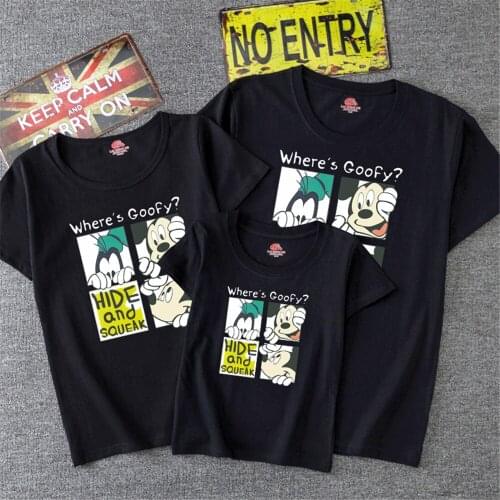 Disney Goofy T-shirt Ladies Summer Cartoon Top Black Tshirts Men And Women Color Tee Shirt Bottoming Hot Sale Family Clothes