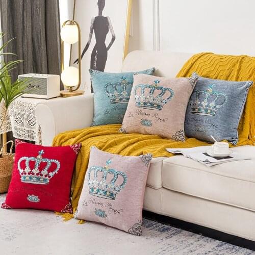 GY0092-1 Crown Chenille Jacquard Cushion Case (No Filling) 1PC Polyester Home Decor Bedroom Decorative Sofa Car Throw Pillows