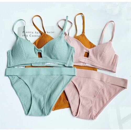 Honviey Cotton Bra Set Latest Sexy Thick Cup Comfortable Push-up Bra Set Lace Sexy Rimless Underwear Bra set Sexy Bra Lingerie