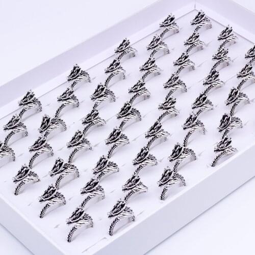 Fashion 50pcs Adjustable Mens Ring Dragon-shaped Punk Retro Mens Domineering Animal Finger Ring Creative Gift Jewelry