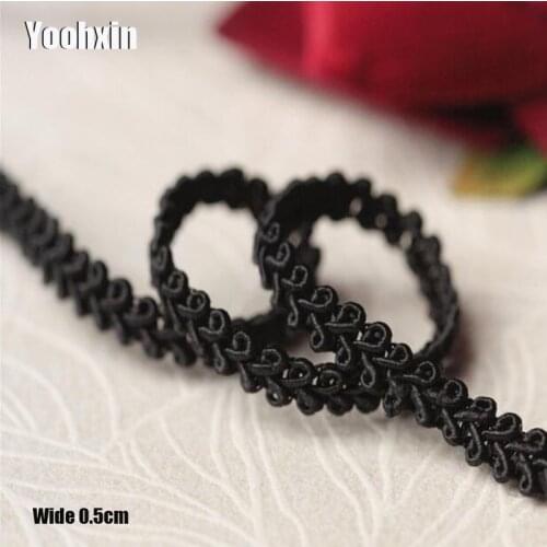 0.5CM Wide HOT Embroidery black flower lace fabric trim ribbon DIY sewing applique collar cord guipure wedding dress cloth decor
