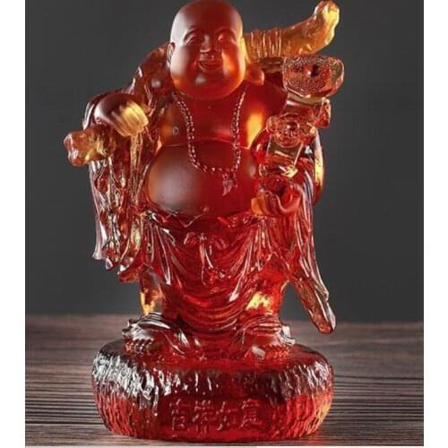 Maitreya Buddha statues large glass money bag Laughing Buddha lucky draw Home Furnishing decorative handicrafts