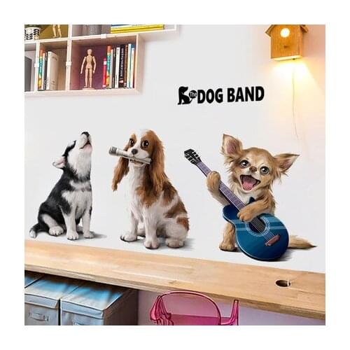 Cute Dog Animal Wall Sticker Self-adhesive Bedroom Accessories Living Room Decoration Sofa TV Background Wallpaper Modern Mural