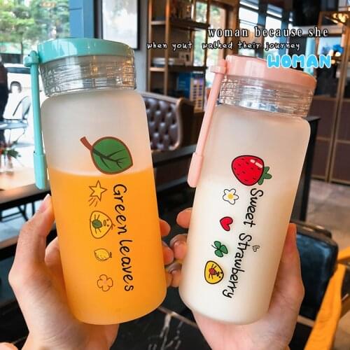 400ml Creative Fruit Frosted Glass Water Bottles Portable Transparent Glass Water Cup Cartoon Cute Drinking Bottle For Gifts