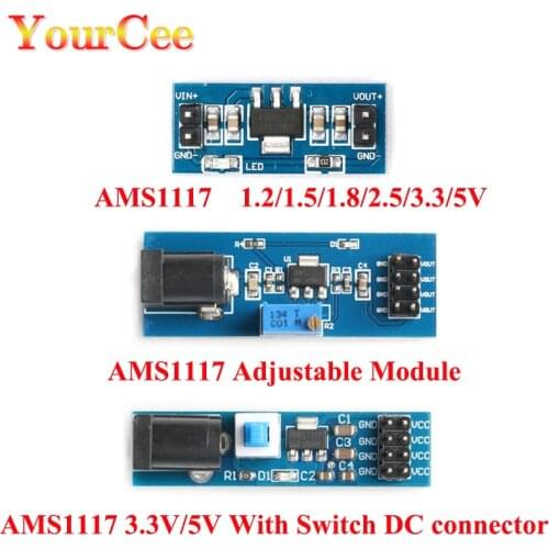 3.3V/5V Output AMS1117 1.2/1.5/1.8/2.5/3.3/5V DC/DC Power Supply Module Voltage Step-down Board Regulator Switch DC Connector