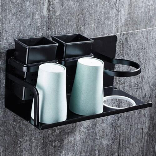 Wall Mounted Bathroom Organizer Racks Hair Dryer Holder Trays Toothbrush Storage Hair Commb Brushes Shelves With 4 Cup