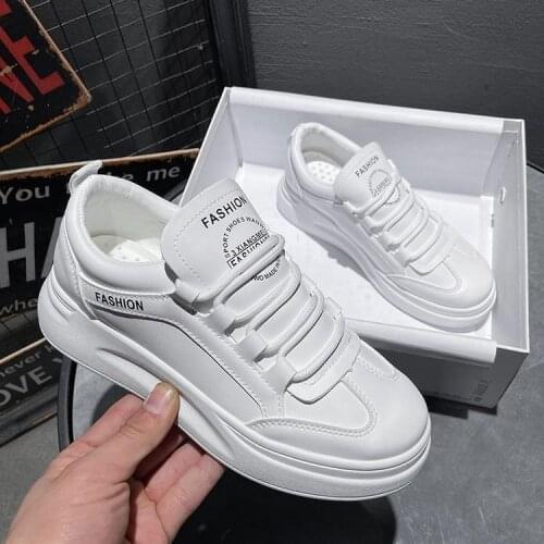Spring Summer 2021 New PU White Shoes Student Flat Sports Board Fashion Shoes Leather All-match Trend Casual Womens Shoes
