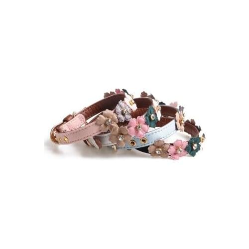 Cat And Puppy Collars Adjustable Pet Collars PU Material Diamond And Flower Decoration Cute Collar Apply To Small Medium Dogs