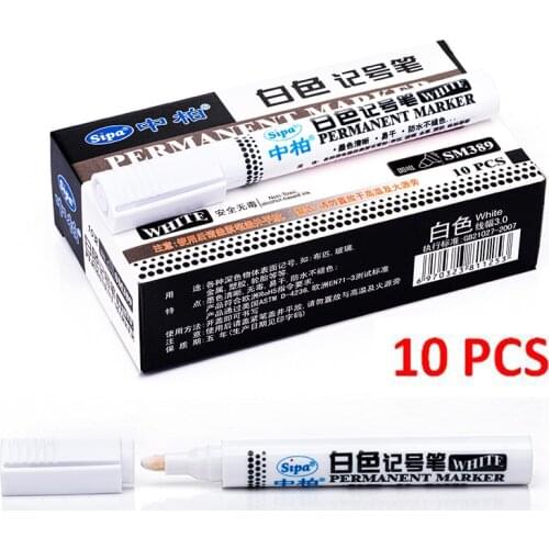 10PCS White Color 3mm Alcohol Based Paint Permanent Marker Pens for Car Tire Glass office use rubber metal cloth